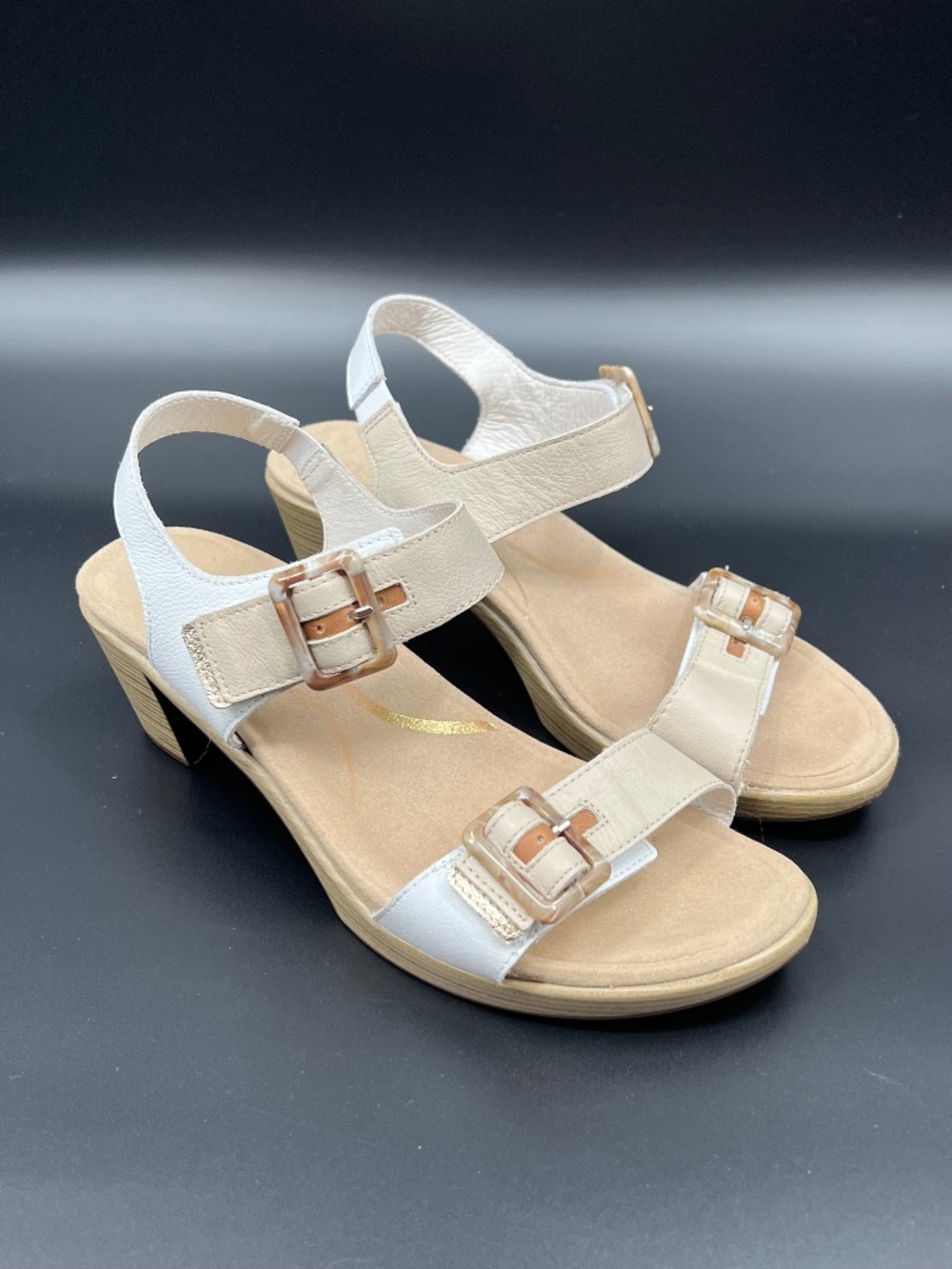 Naot Mode Leather Sandals Women Size 7-7. 5 (EU38) White Ivory Tan Platform EUC